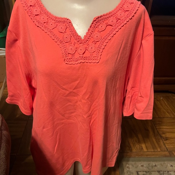 Draper’s & Damon’s Tops - Elegant Coral Crochet Blouse